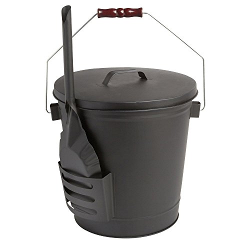 Black Steel Ash Bucket with Shovel / For Fireplace or Wood Stove - B0761ZG8Y6